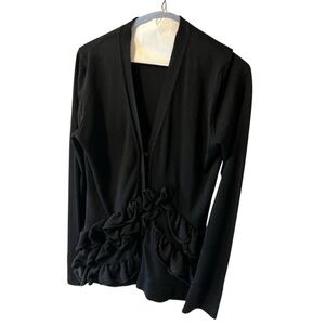 Burberry Vintage Twee Ruffle Cardigan Sweater Black